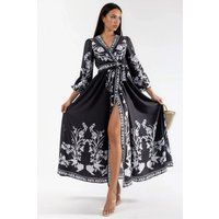 Elegantes Floral-Maxikleid mit Bindegürtel