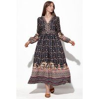 Maxikleid mit Ornamentprint und Rüschen