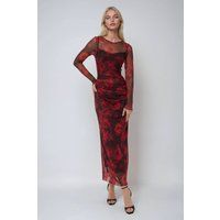 Bodycon-Maxikleid aus Mesh mit Blumenmuster