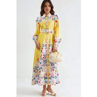 Florales Hemdblusen-Maxikleid mit Gürtel