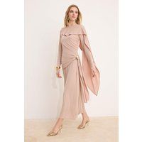 Elegantes gerafftes Maxikleid mit Cape-Ärmel