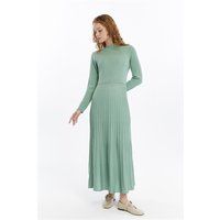 Plissee-Strickkleid mit Stehkragen