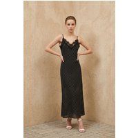 Polka-Dot-Slipkleid mit Spitzenbesatz