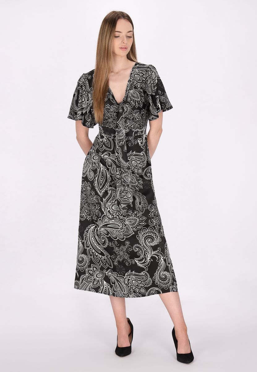 Paisley-Midikleid mit V-Ausschnitt