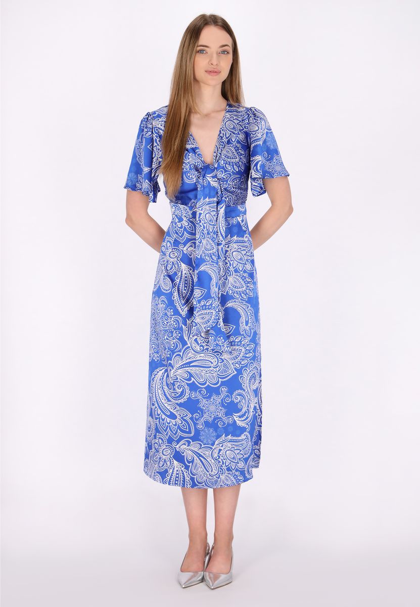 Paisley Midikleid mit Knotendetail