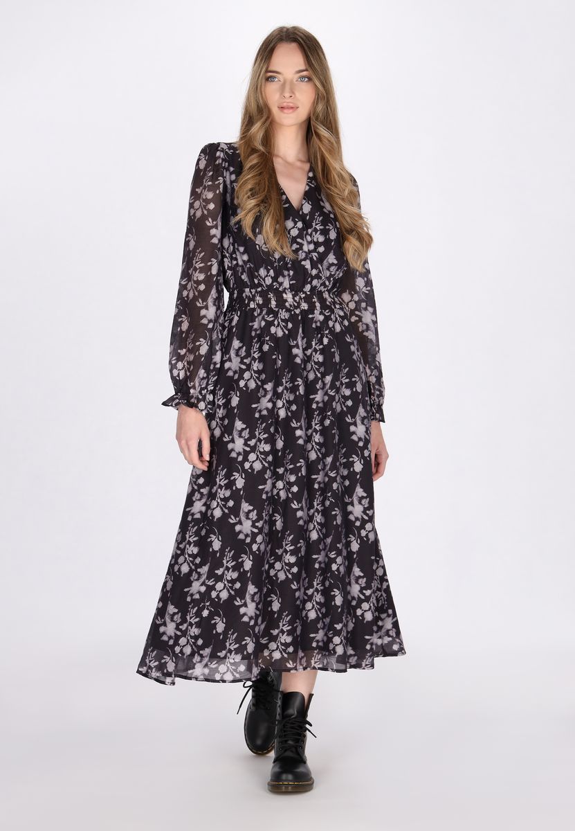 Geblümtes Chiffon-Midikleid in Wickeloptik
