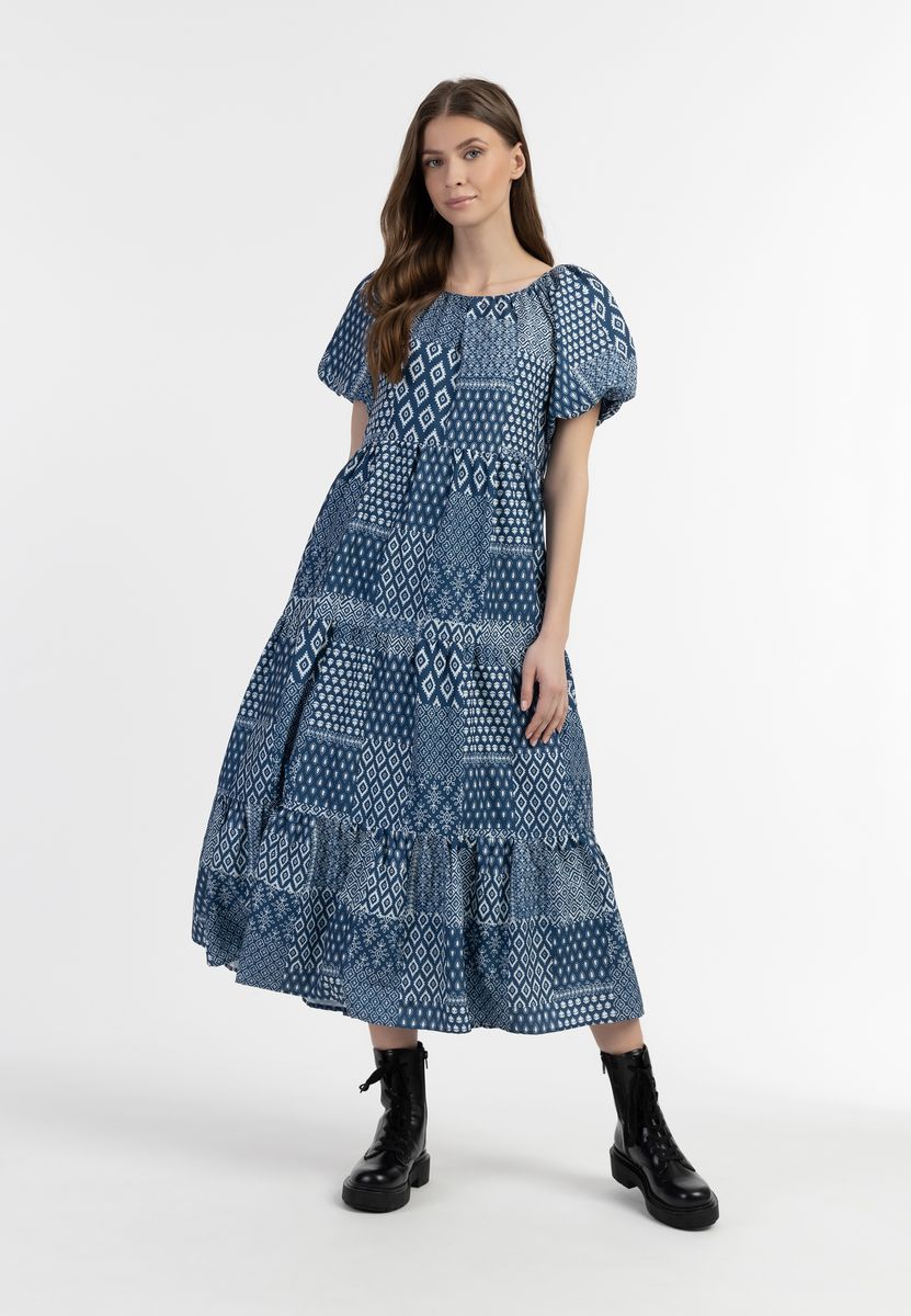 Gestuftes Maxikleid mit Patchwork-Print