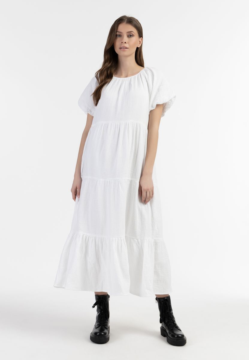 Fließendes Stufen-Maxikleid mit Ballonärmeln