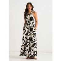 Halter-Maxikleid mit Blumenmuster aus Leinenmischung