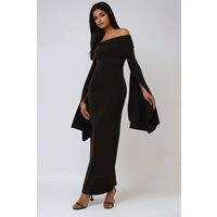 Schulterfreies Bodycon-Maxikleid mit Schlitzärmeln