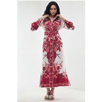 Maxi-Hemdblusenkleid mit Blumenmuster