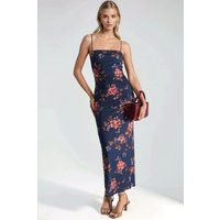 Florales Maxikleid mit eckigem Ausschnitt