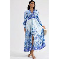 Paneeliertes Maxikleid mit Botanik-Print