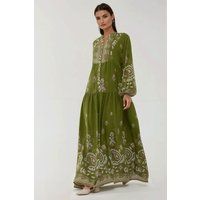 Gemustertes langärmliges Stufen-Maxikleid