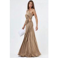 Gerafftes Satin-Maxikleid mit One-Shoulder