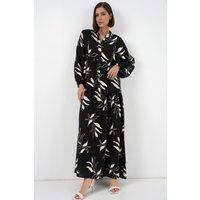 Gemustertes gestuftes V-Ausschnitt Maxikleid