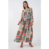 Gestuftes Boho-Maxikleid mit Tropen-Motiv