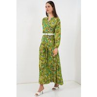 Gemustertes Stufen-Maxikleid mit V-Ausschnitt