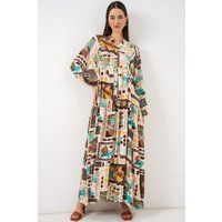 Gestuftes Maxikleid mit abstraktem Botanik-Print