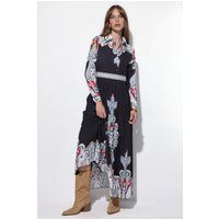 Gemustertes Plissee-Maxi-Hemdblusenkleid