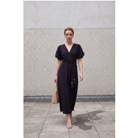 Strukturiertes Maxi-Wickelkleid mit V-Ausschnitt