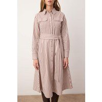 Gestreiftes Midi-Hemdblusenkleid aus Baumwolle