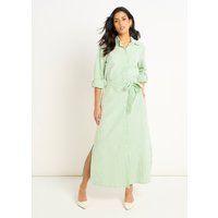 Gestreiftes Seersucker-Maxi-Hemdkleid
