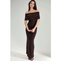 Drapiertes schulterfreies Maxikleid