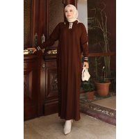 Rippstrick-Maxikleid mit Polokragen