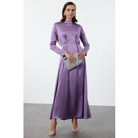 Elegantes Satin-Maxikleid mit Stehkragen