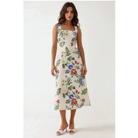 Botanisches Maxikleid in Leinenoptik