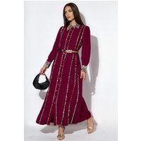 Burgunderrotes Maxi-Hemdkleid mit Leo-Print