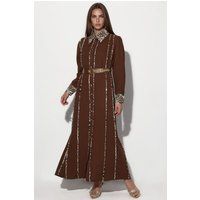 Maxikleid mit Leoparden-Besatz und Knopfleiste
