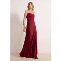 Satin-Maxikleid mit Spitzenbesatz