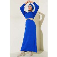 Rippstrick-Maxikleid mit Taillenbund