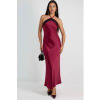Satin-Maxikleid mit Neckholder und Spitze
