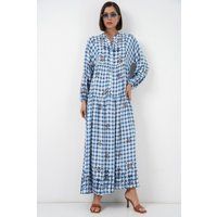 Gestuftes Gingham-Maxikleid mit Blumendetails