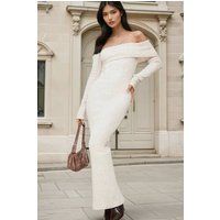 Off-Shoulder Rippstrick-Maxikleid in Bodycon