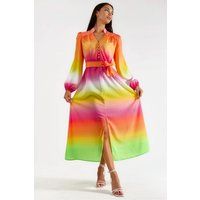 Farbenfrohes Ombre-Maxikleid mit Gürtel