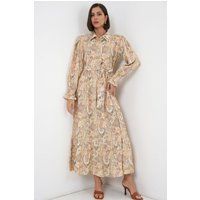 Gemustertes Midi-Hemdkleid mit Gürtel