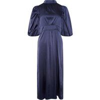 Satin-Maxikleid mit Stehkragen und Ballonärmeln