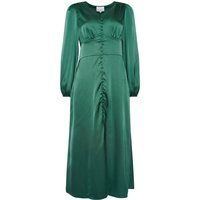 Langärmeliges Satin-Maxikleid mit Knopfleiste