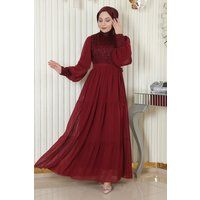 Gestuftes Chiffon-Maxikleid mit Pailletten-Oberteil