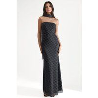 Trägerloses Maxikleid mit Polka-Dots