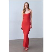 Geripptes Bodycon-Maxikleid mit Karree-Ausschnitt