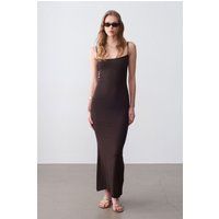 Geripptes Bodycon-Maxikleid mit Spaghettiträgern