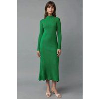 Geripptes Strick-Midikleid mit Stehkragen