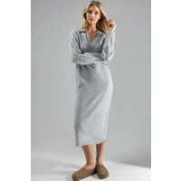 Geripptes Maxi-Strickkleid mit Polokragen