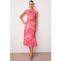 Midi-Kleid mit Wasserfallausschnitt und Print