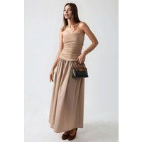 Trägerloses A-Linien-Maxikleid mit Raffung